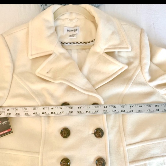 NWT Women's St. John’s Bay Wool Cream Double-Breasted Coat Peacoat +Garment Bag - Picture 4 of 10